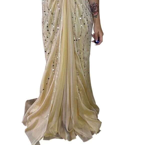 formal y2k size 6 Gold sequin halter neck dress - Picture 4 of 5